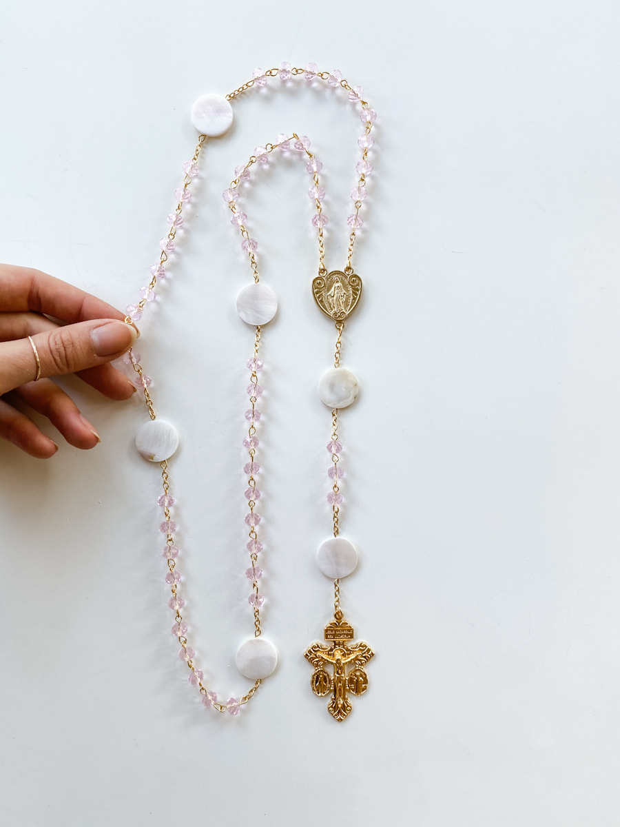 Pink Crystal + Mother of Pearl Rosary