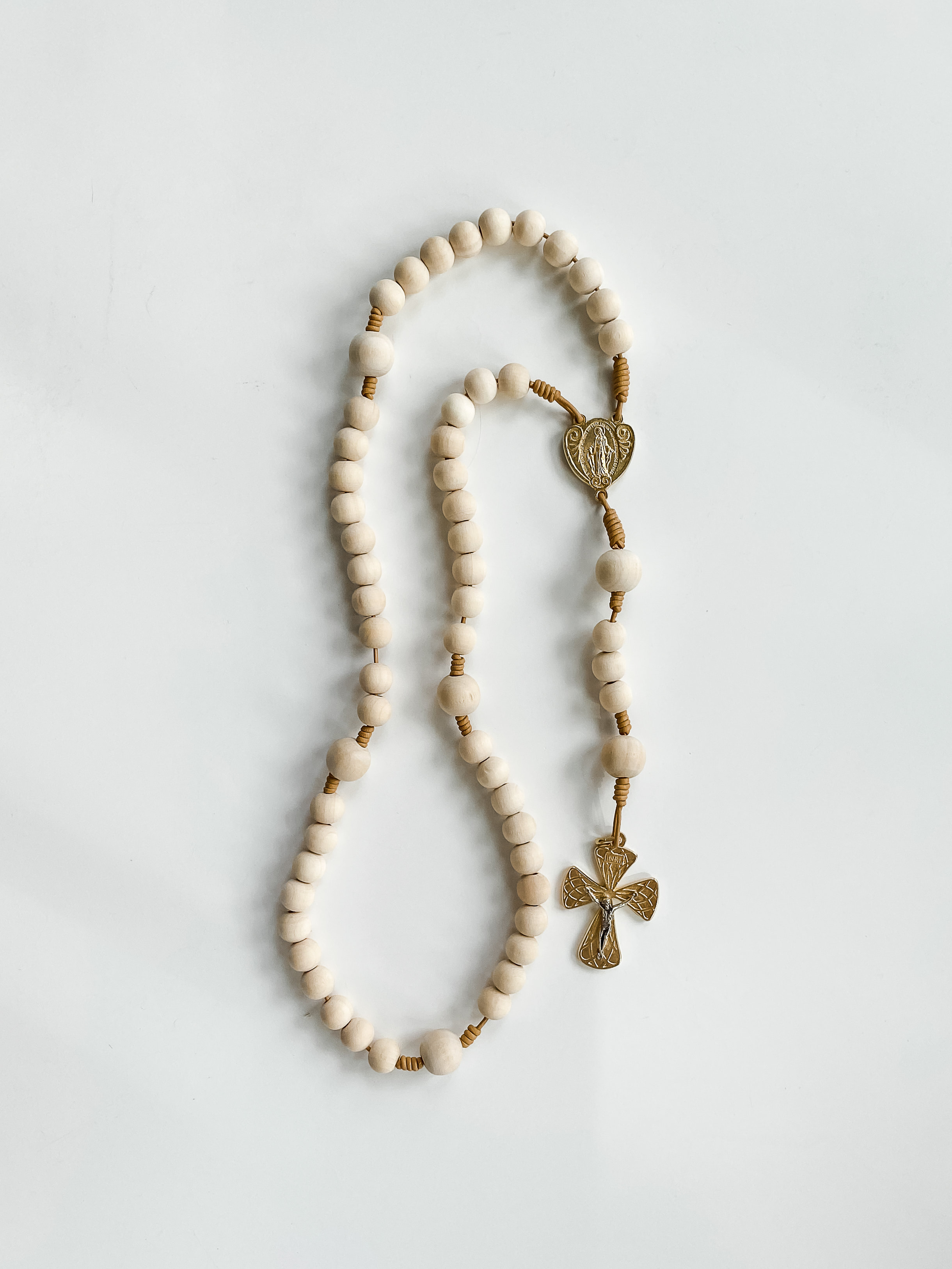 Wood Bead Leather Cord Coffee Table Rosary